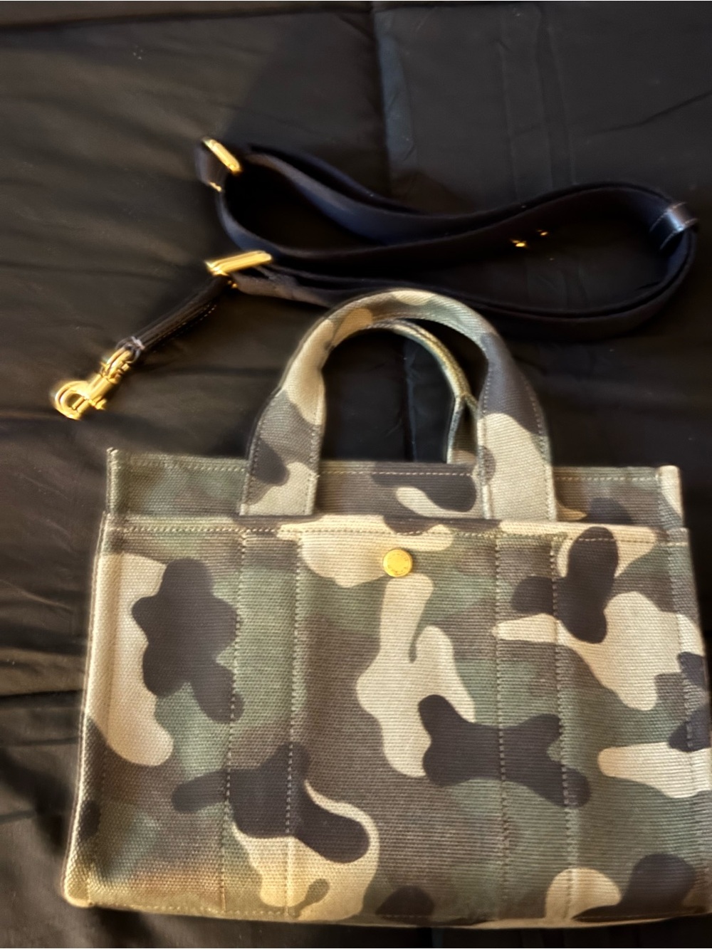 Coach Camouflage Canvas Mini Tote - Green, Black, Tan - Picture 15 of 16